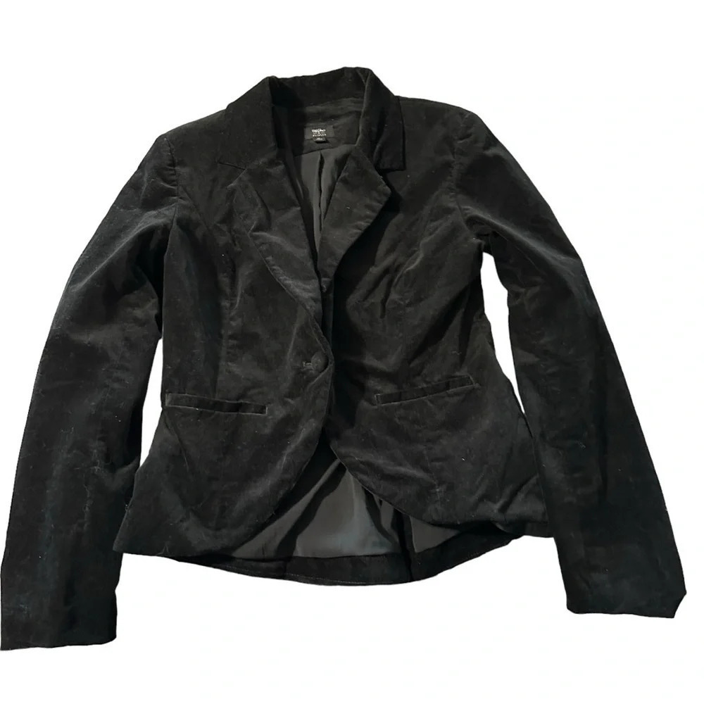 Mossimo women's black velvet one button blazer size medium